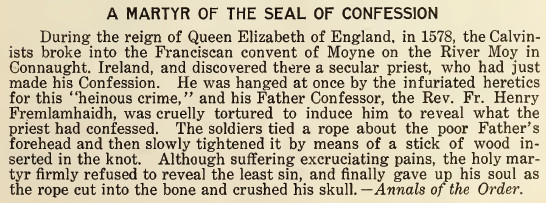 A Martyr of the Seal of Confession - February 1916