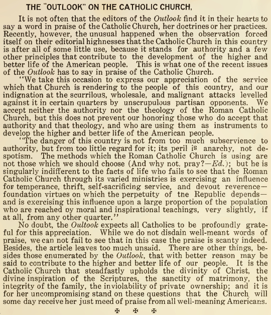 The 'Outlook' on the Catholic Church - November 1916